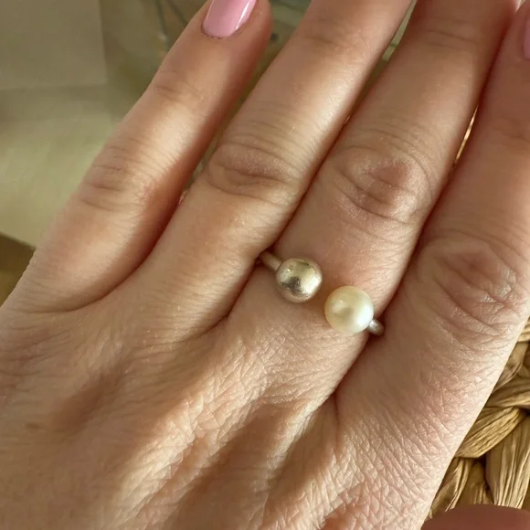 PANDORA Contemporary Pearl Open Ring 197573P-54 - Picture 2 of 2